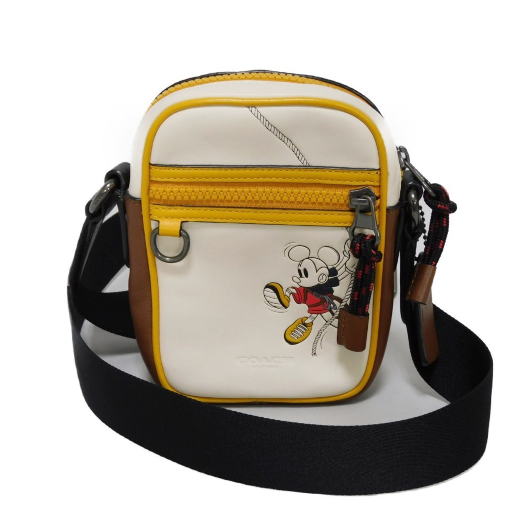 Coach COACH Shoulder Bag Pochette Disney Mickey Mouse Smooth Leather Yellow Brown Embossed Ivory 3332 Men's Women's Bags