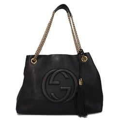 Gucci Soho Chain Tote Tassel Shoulder Bag Interlocking G Black 308982 A7M0G 1000 Women's