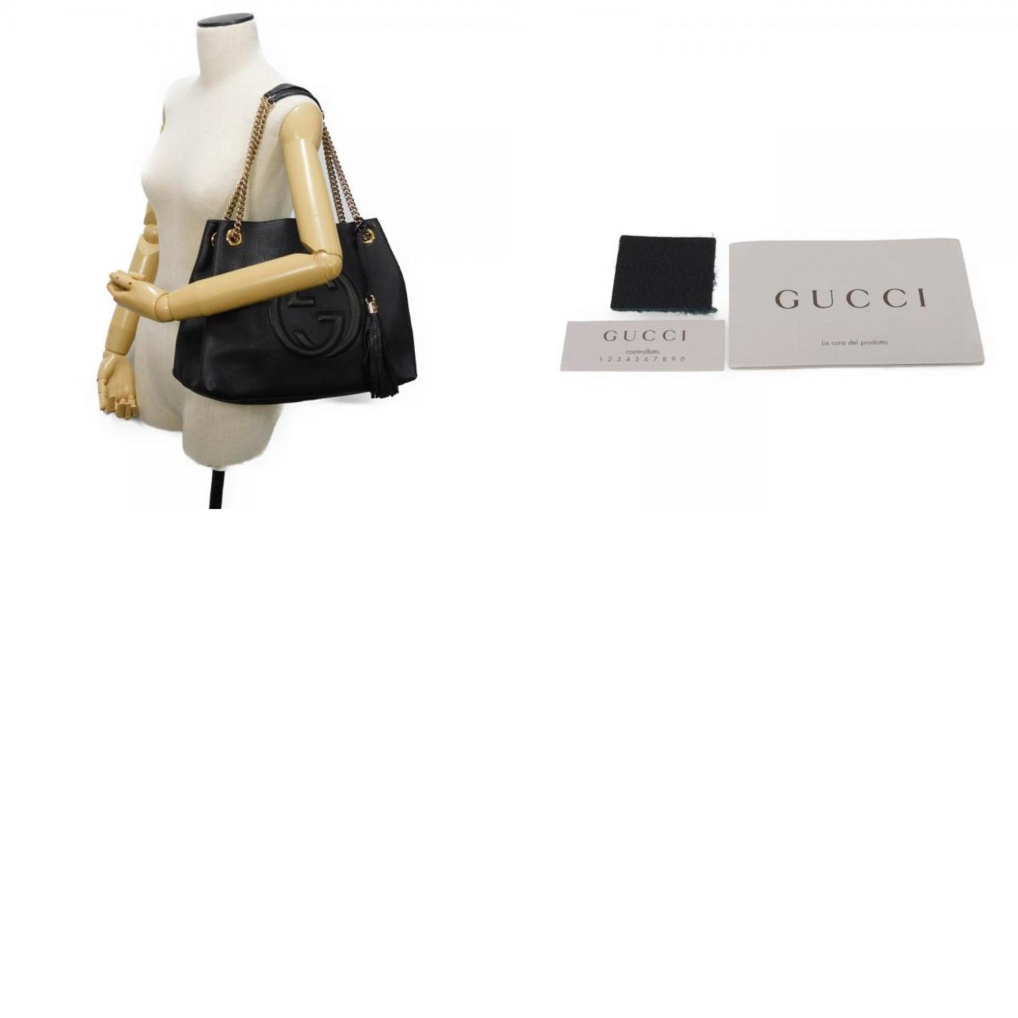 Gucci Soho Chain Tote Tassel Shoulder Bag Interlocking G Black 308982 A7M0G 1000 Women's