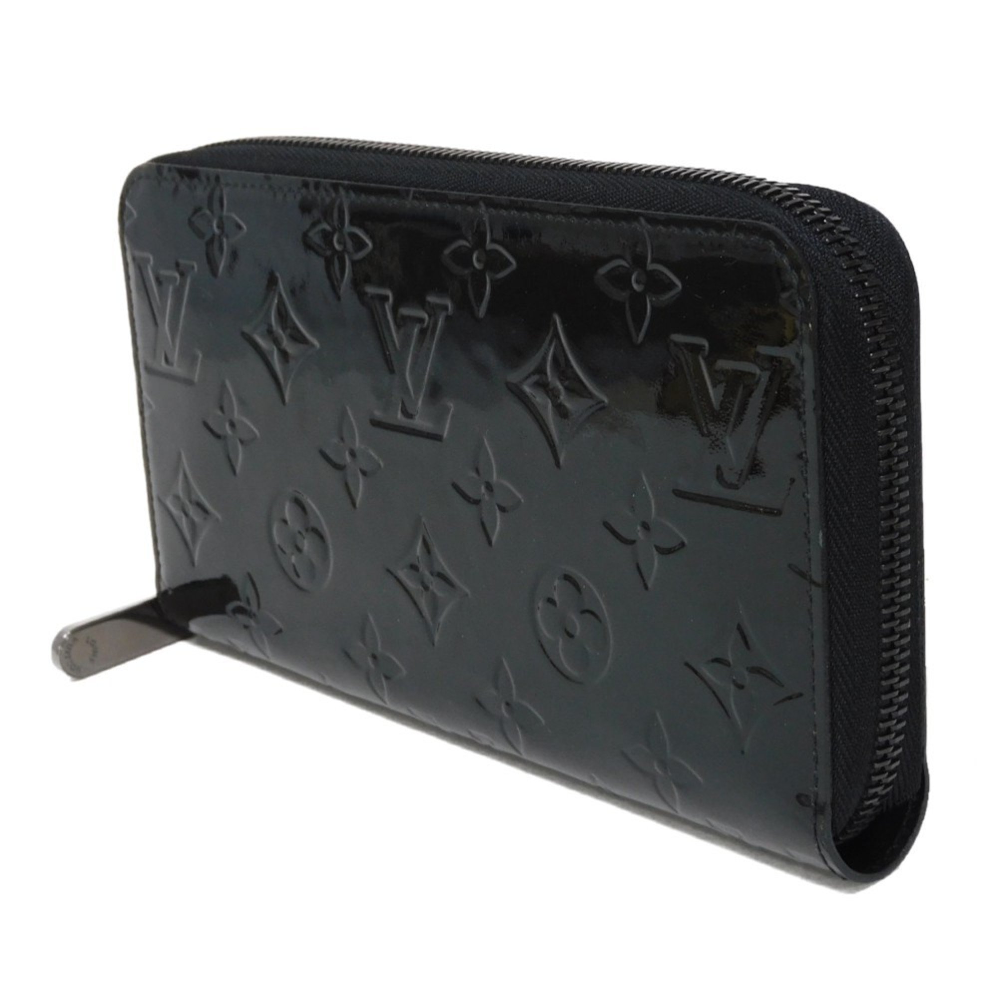 Louis Vuitton LOUIS VUITTON Long Wallet Zipper Patent Enamel Black Monogram Vernis Noir Manietique M90075 Men's Women's Billfold