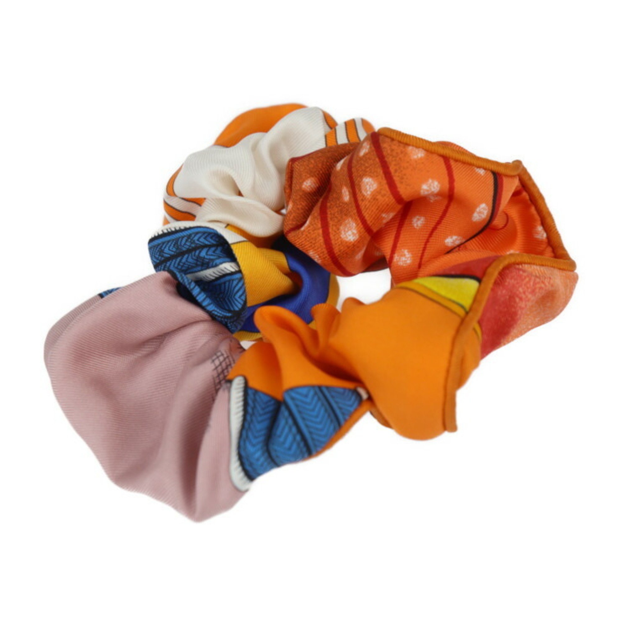 HERMES Hermes Scrunchie Claudia - 100% Silk Orange Multicolor Hair Tie Clip