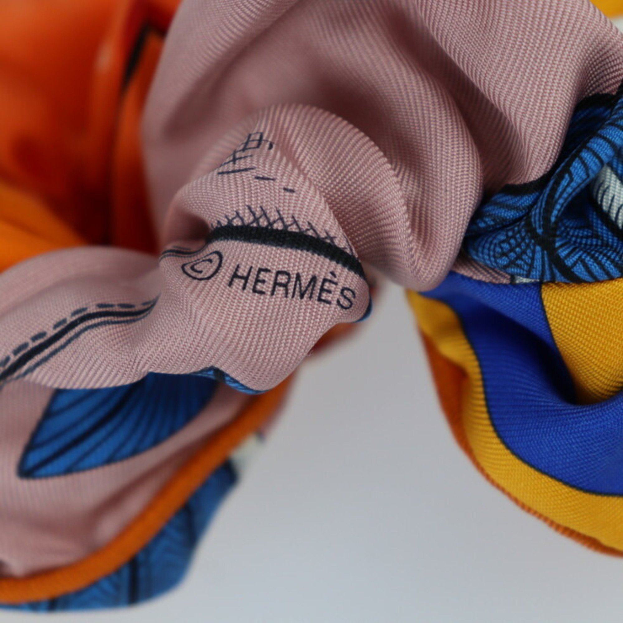 HERMES Hermes Scrunchie Claudia - 100% Silk Orange Multicolor Hair Tie Clip