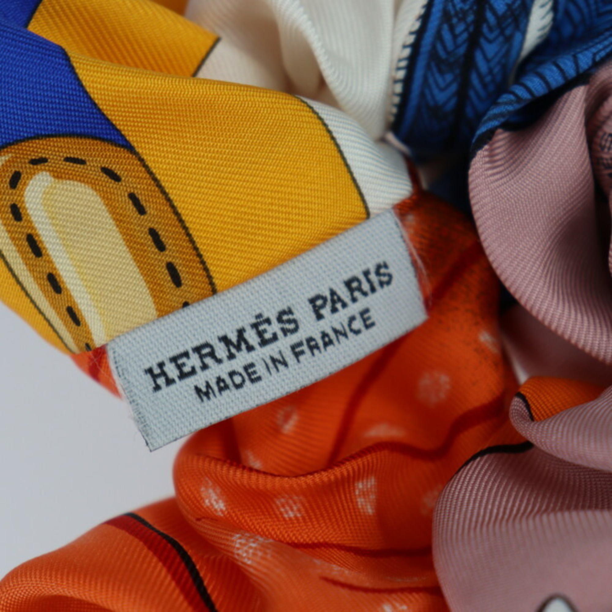 HERMES Hermes Scrunchie Claudia - 100% Silk Orange Multicolor Hair Tie Clip