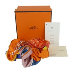 HERMES Hermes Scrunchie Claudia - 100% Silk Orange Multicolor Hair Tie Clip