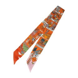 HERMES Twilly LA MAISON DES CARRES Scarf 062941S 14 100% Silk Orange Multicolor Ribbon