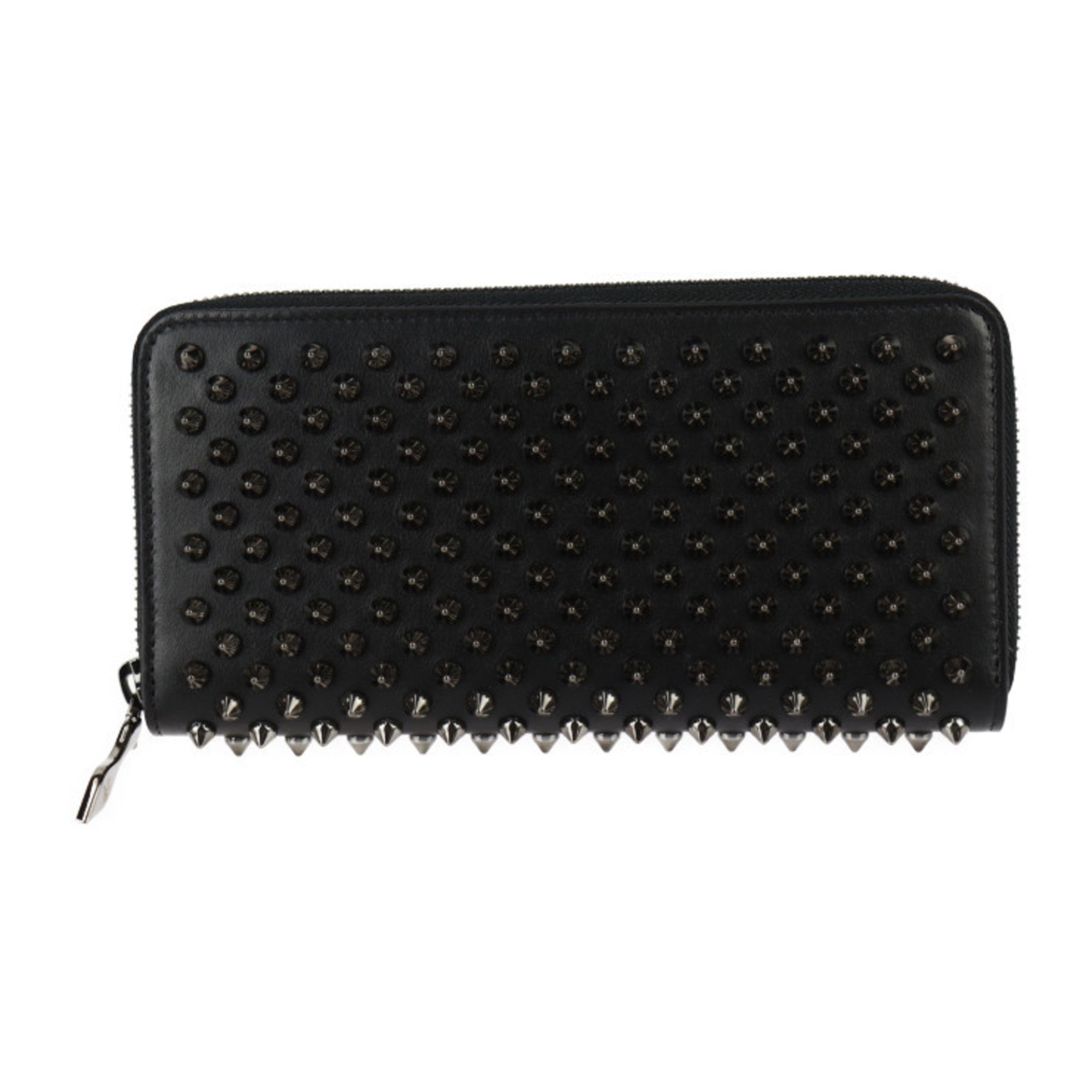 Christian Louboutin PANETTONE Long Wallet 1175099 Calf Leather Black Silver Red Round Spike Studs