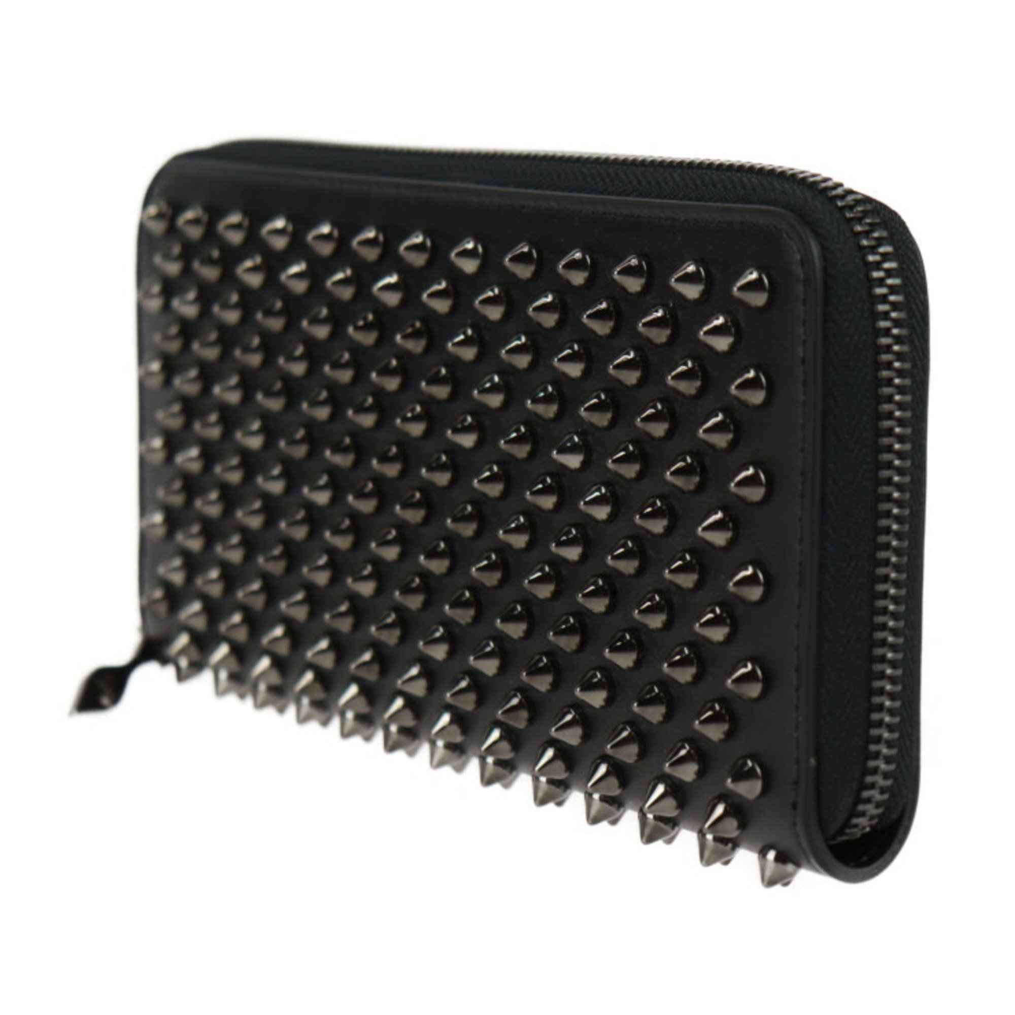 Christian Louboutin PANETTONE Long Wallet 1175099 Calf Leather Black Silver Red Round Spike Studs