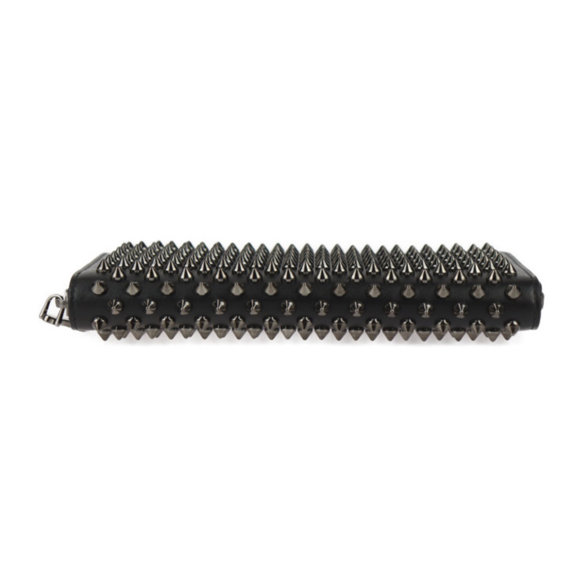 Christian Louboutin PANETTONE Long Wallet 1175099 Calf Leather Black Silver Red Round Spike Studs