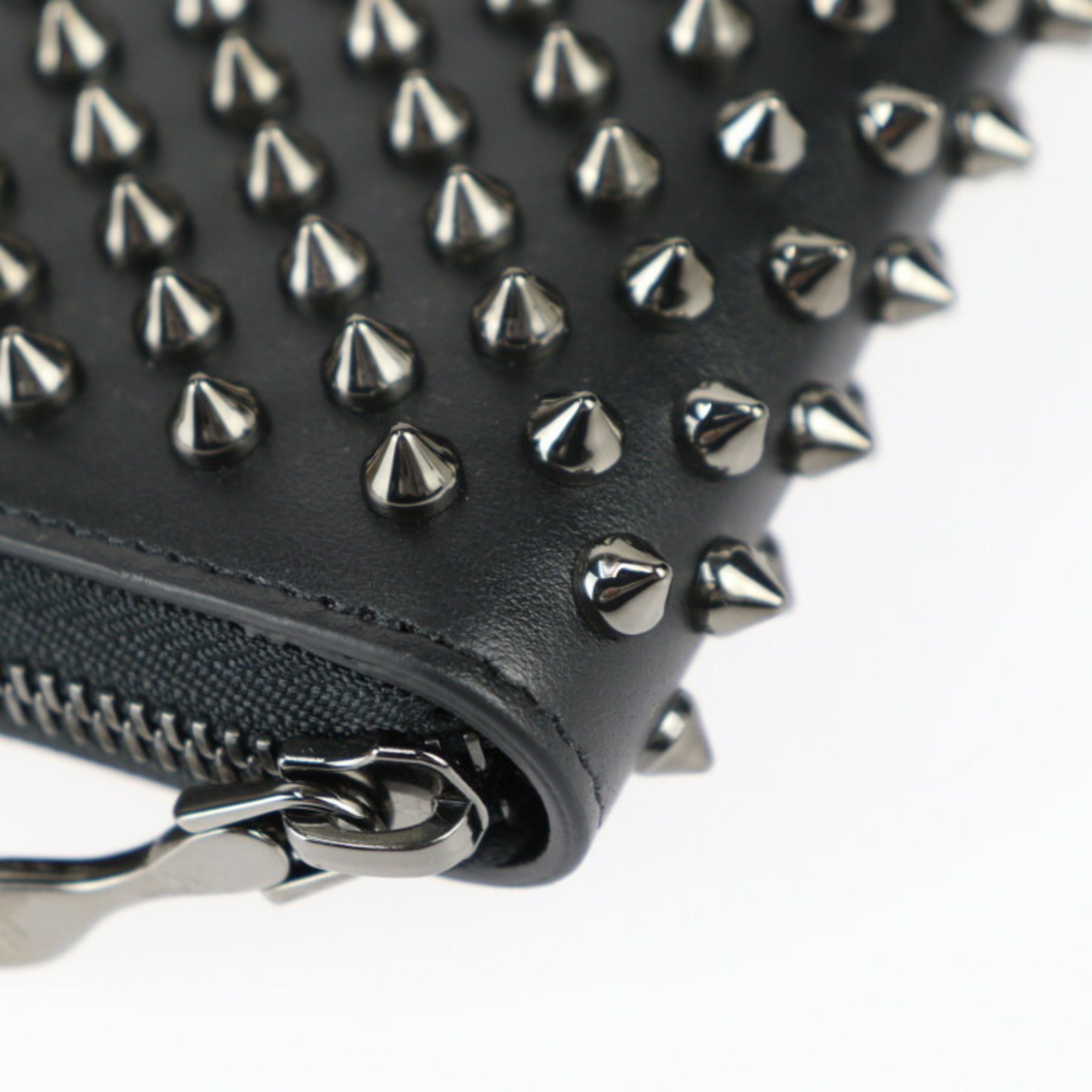 Christian Louboutin PANETTONE Long Wallet 1175099 Calf Leather Black Silver Red Round Spike Studs