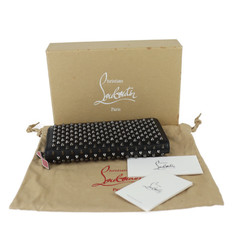 Christian Louboutin PANETTONE Long Wallet 1175099 Calf Leather Black Silver Red Round Spike Studs