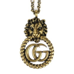 GUCCI Lion Head Necklace with Double G 605864 Metal Aged Gold Pendant