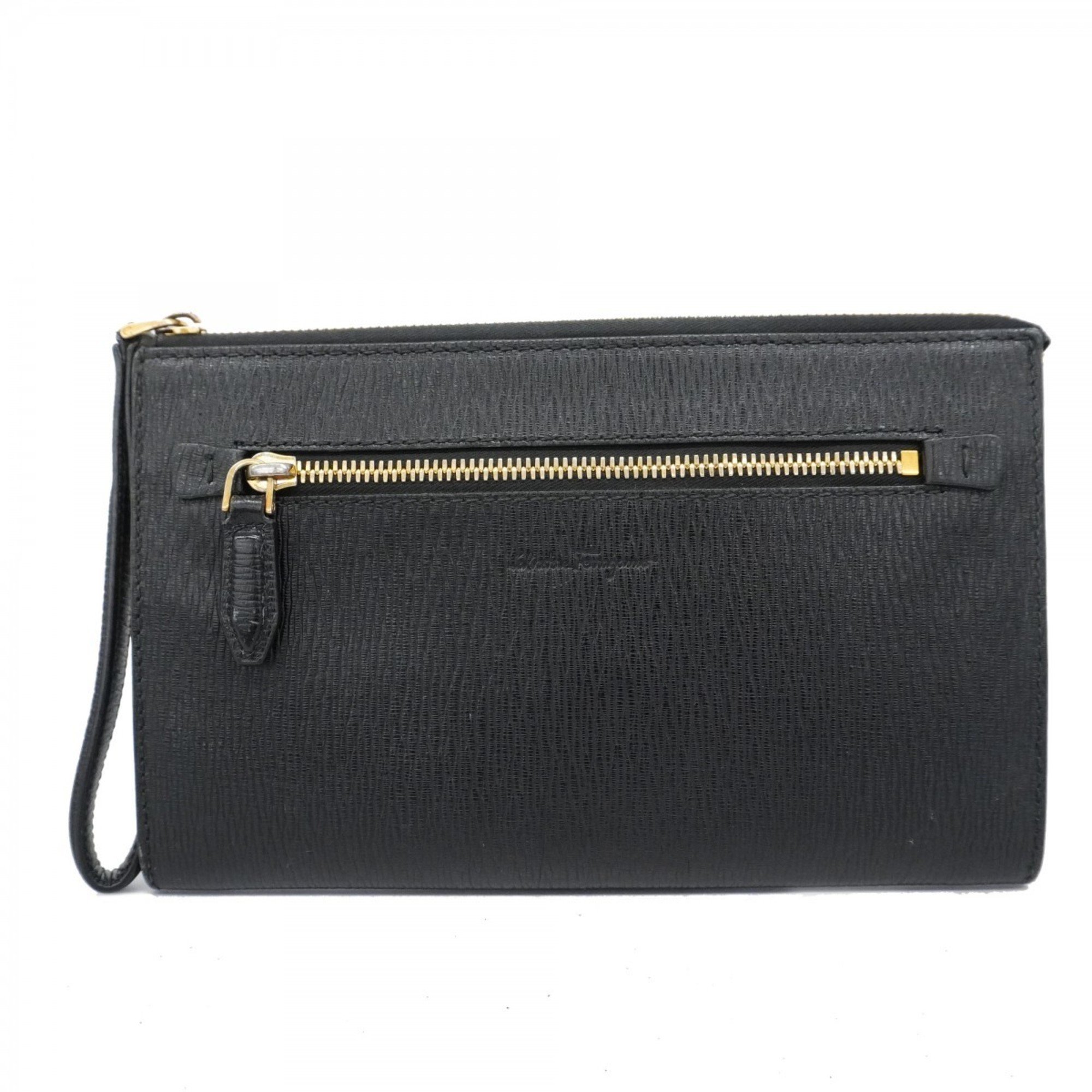 Salvatore Ferragamo Clutch Bag Leather Black Men's