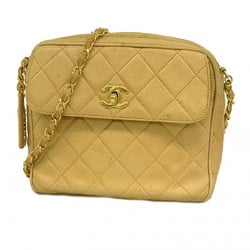 Chanel Shoulder Bag Matelasse Lambskin Beige Women's