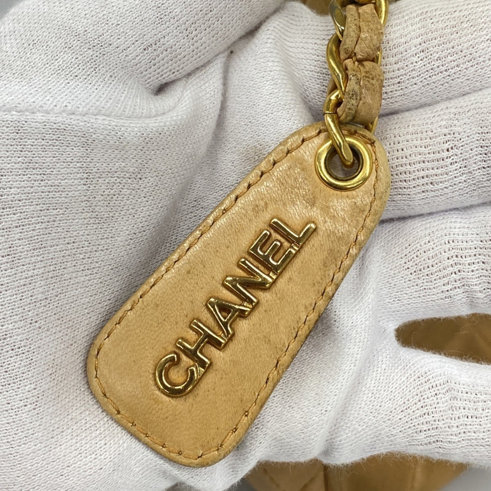 Chanel Shoulder Bag Matelasse Lambskin Beige Women's