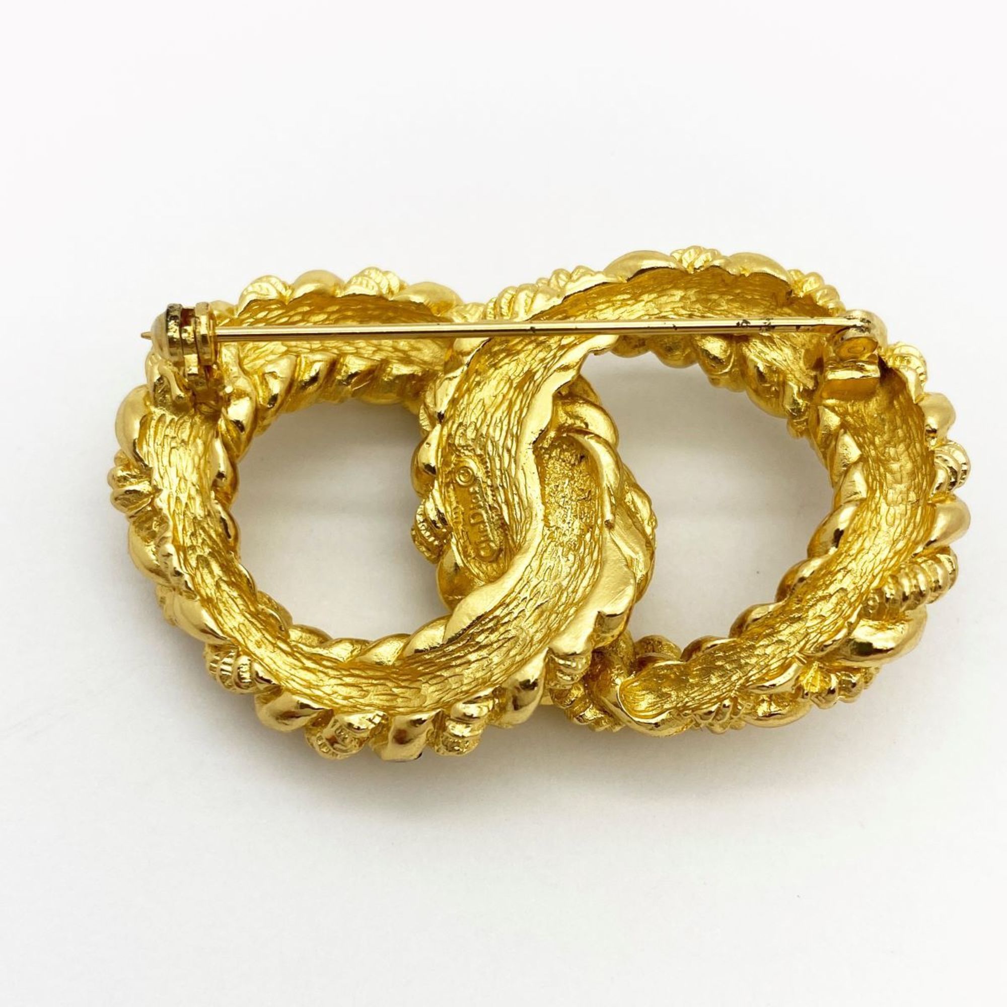 Christian Dior Brooch Rope Motif GP Plated Gold Ladies