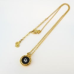 Christian Dior Necklace Circle Rhinestone GP Plated Gold Black Women's