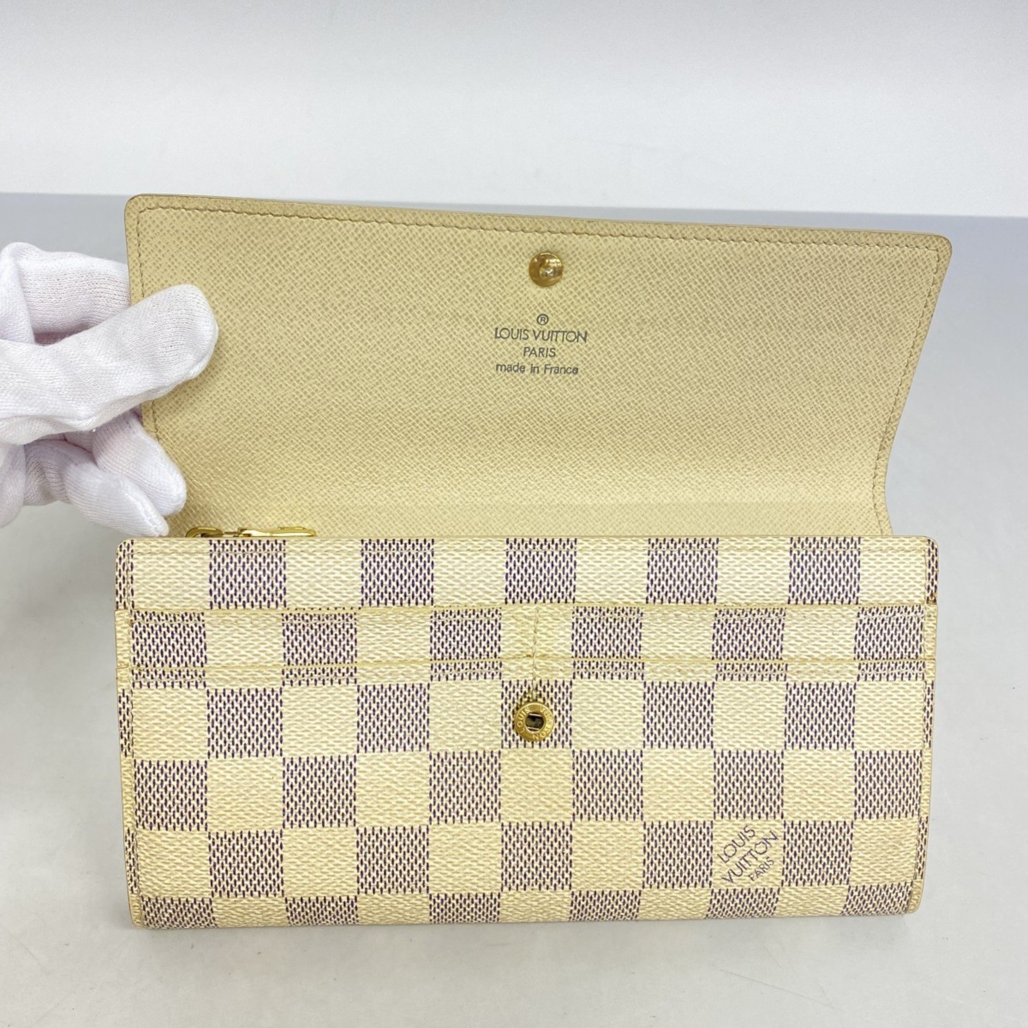 Louis Vuitton Long Wallet Damier Azur Portefeuille Sarah N61735 White Ladies