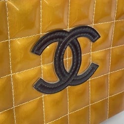 Chanel Shoulder Bag Chocolate Bar Patent Leather Orange Brown Women's