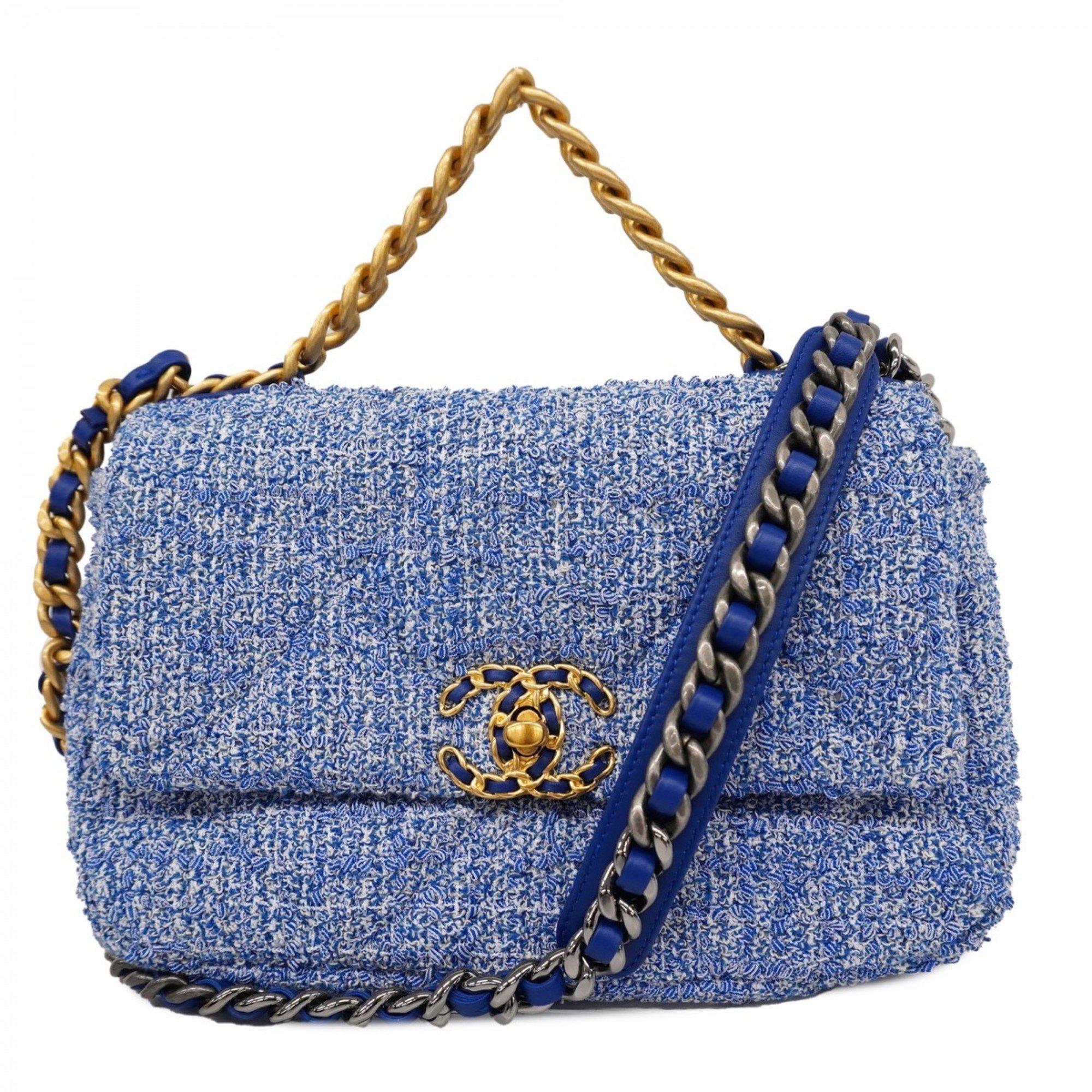 Chanel Shoulder Bag 19 Tweed Blue Women's