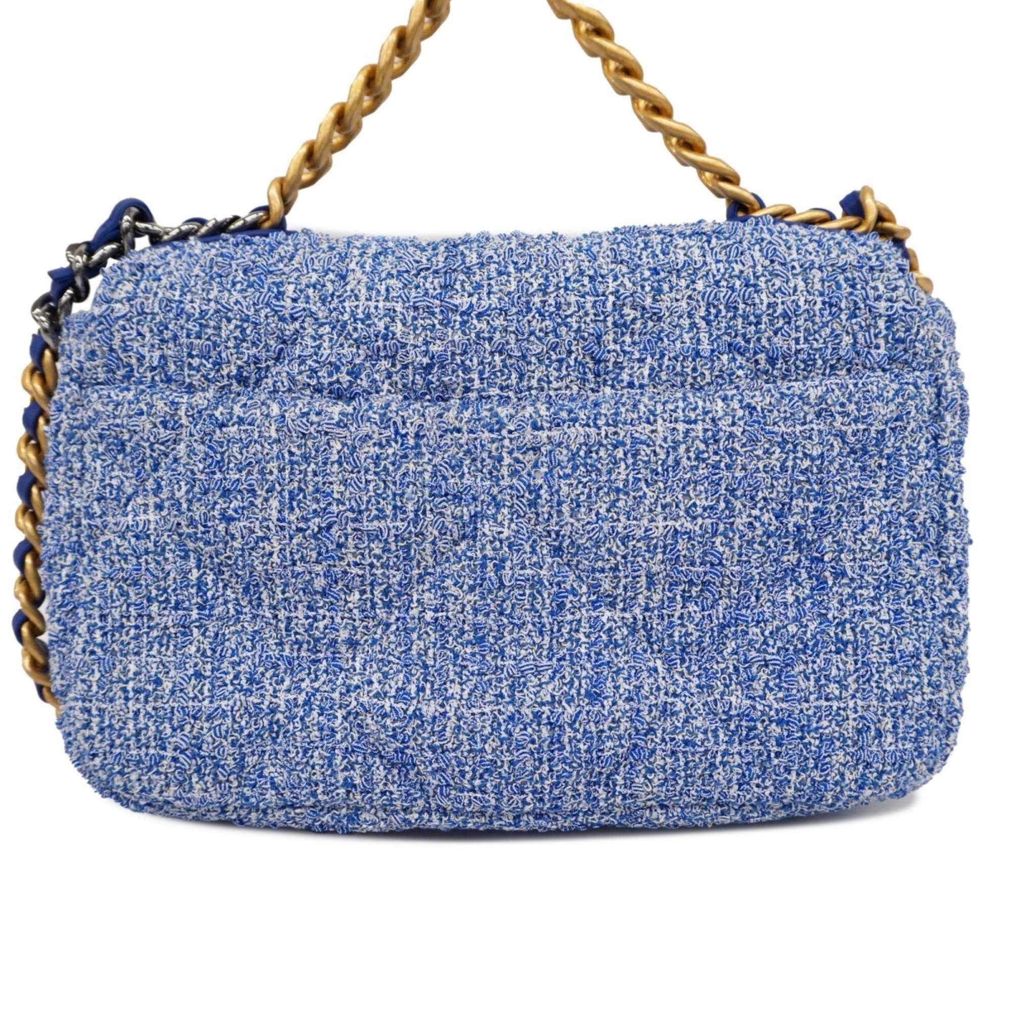 Chanel Shoulder Bag 19 Tweed Blue Women's