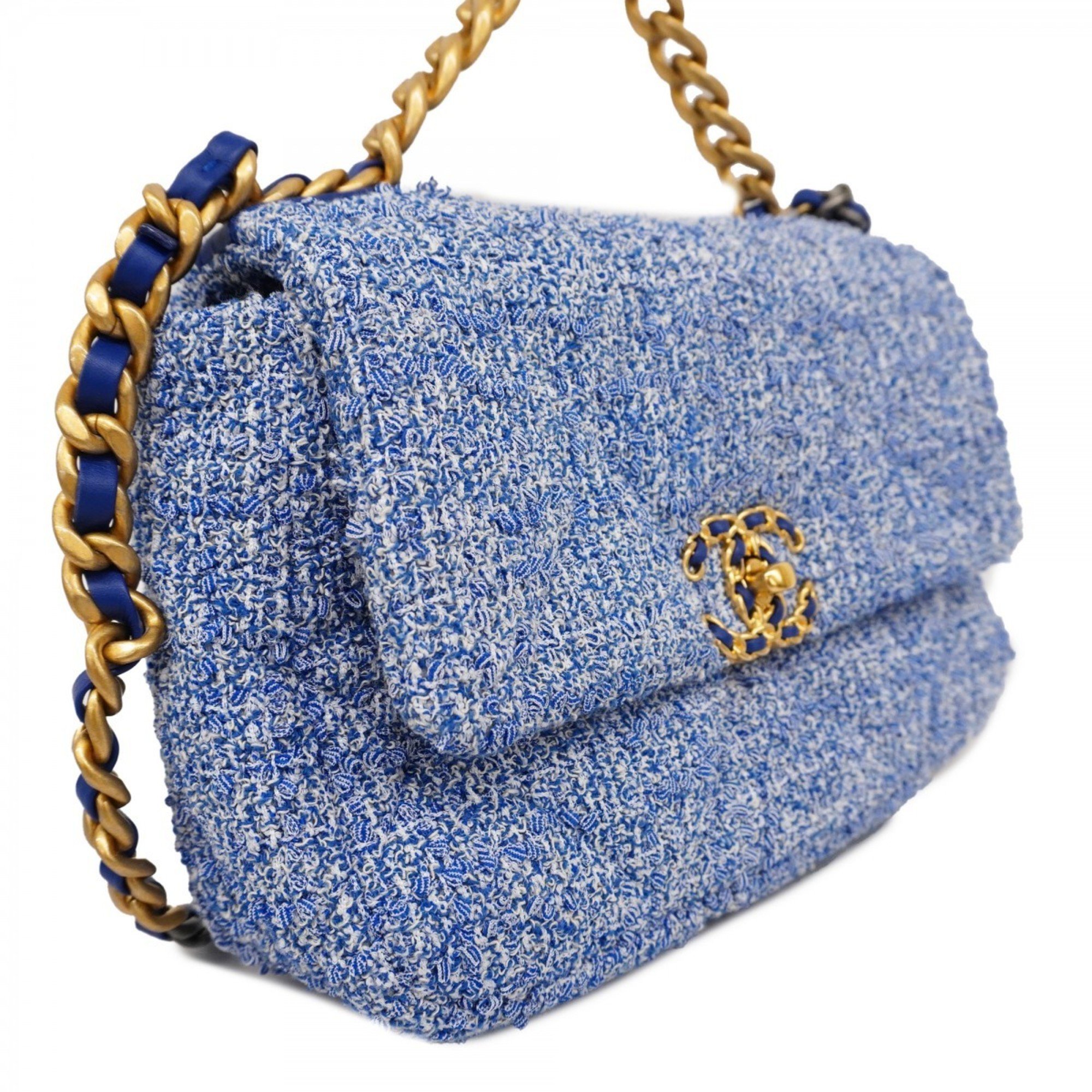 Chanel Shoulder Bag 19 Tweed Blue Women's