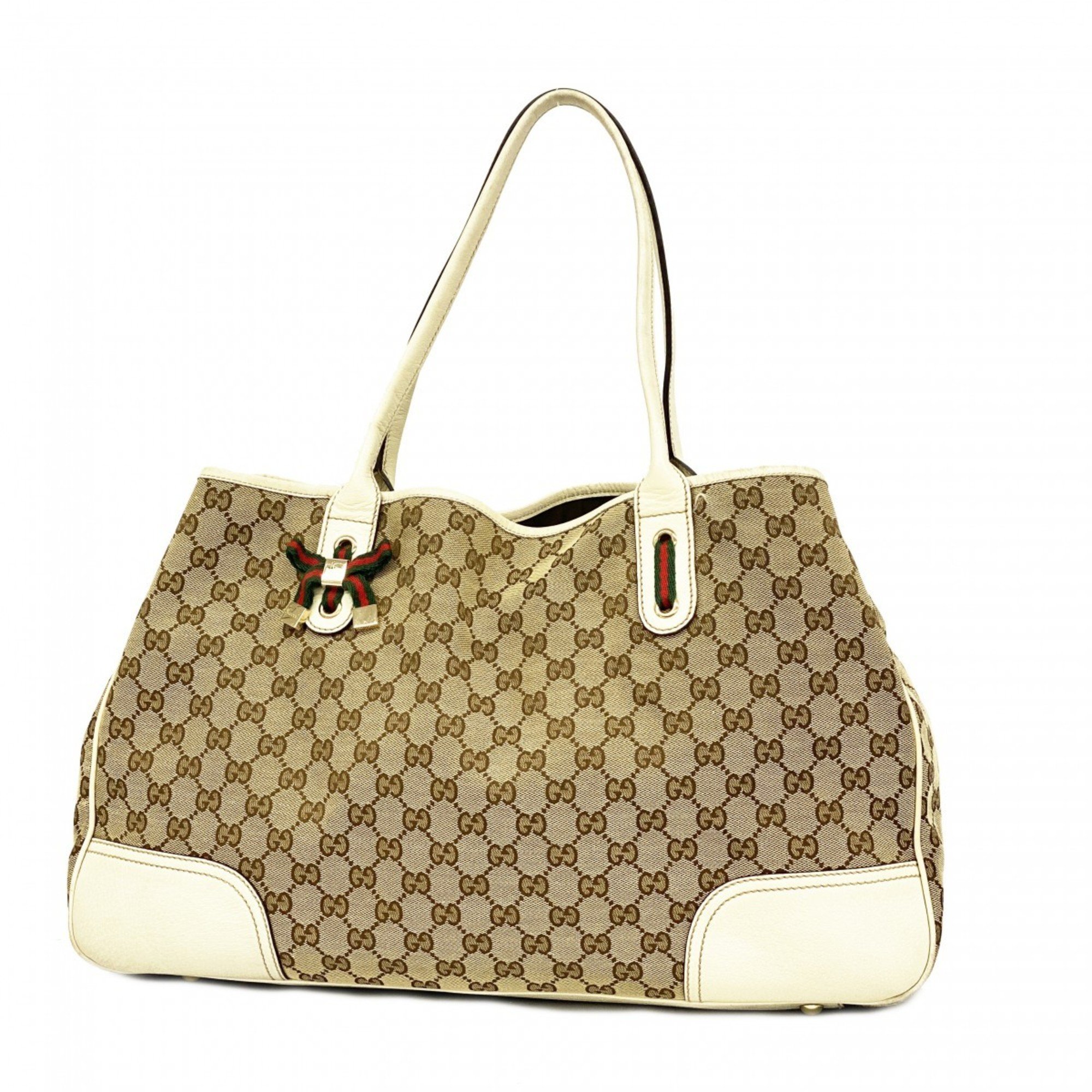 Gucci Tote Bag GG Canvas Sherry Line 161719 Beige White Women's