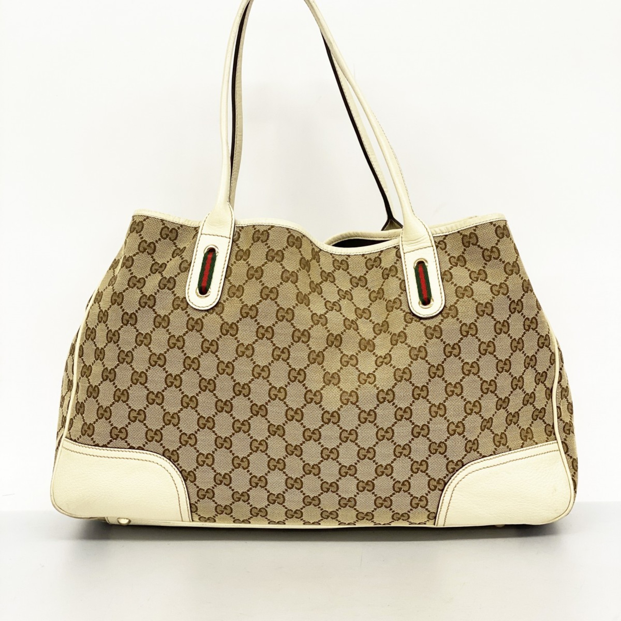 Gucci Tote Bag GG Canvas Sherry Line 161719 Beige White Women's