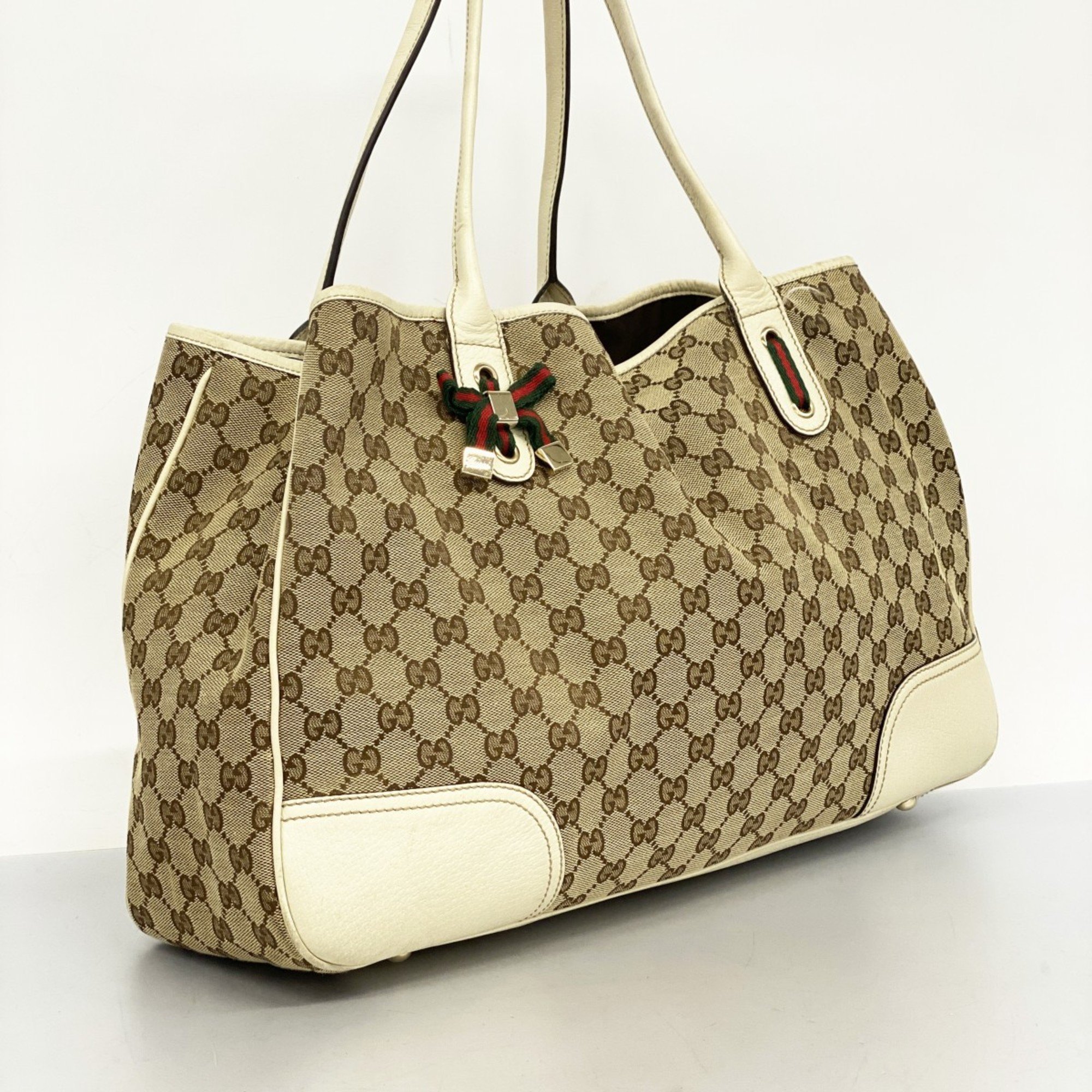 Gucci Tote Bag GG Canvas Sherry Line 161719 Beige White Women's