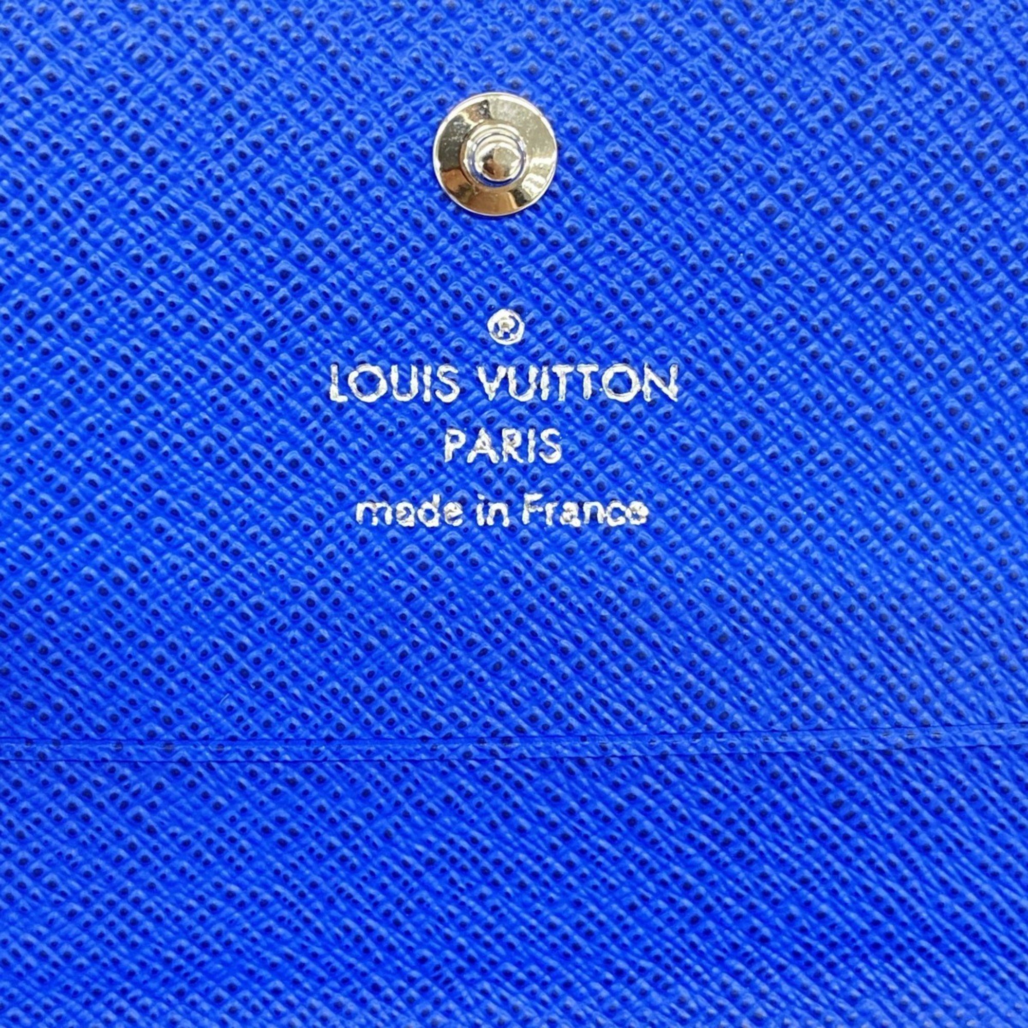 Louis Vuitton Business Card Holder Taiga Envelope Carte de Visite M11583 Blue Grilloche Grey Men's