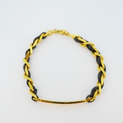 Chanel Bracelet GP Plated Leather Gold Black Ladies