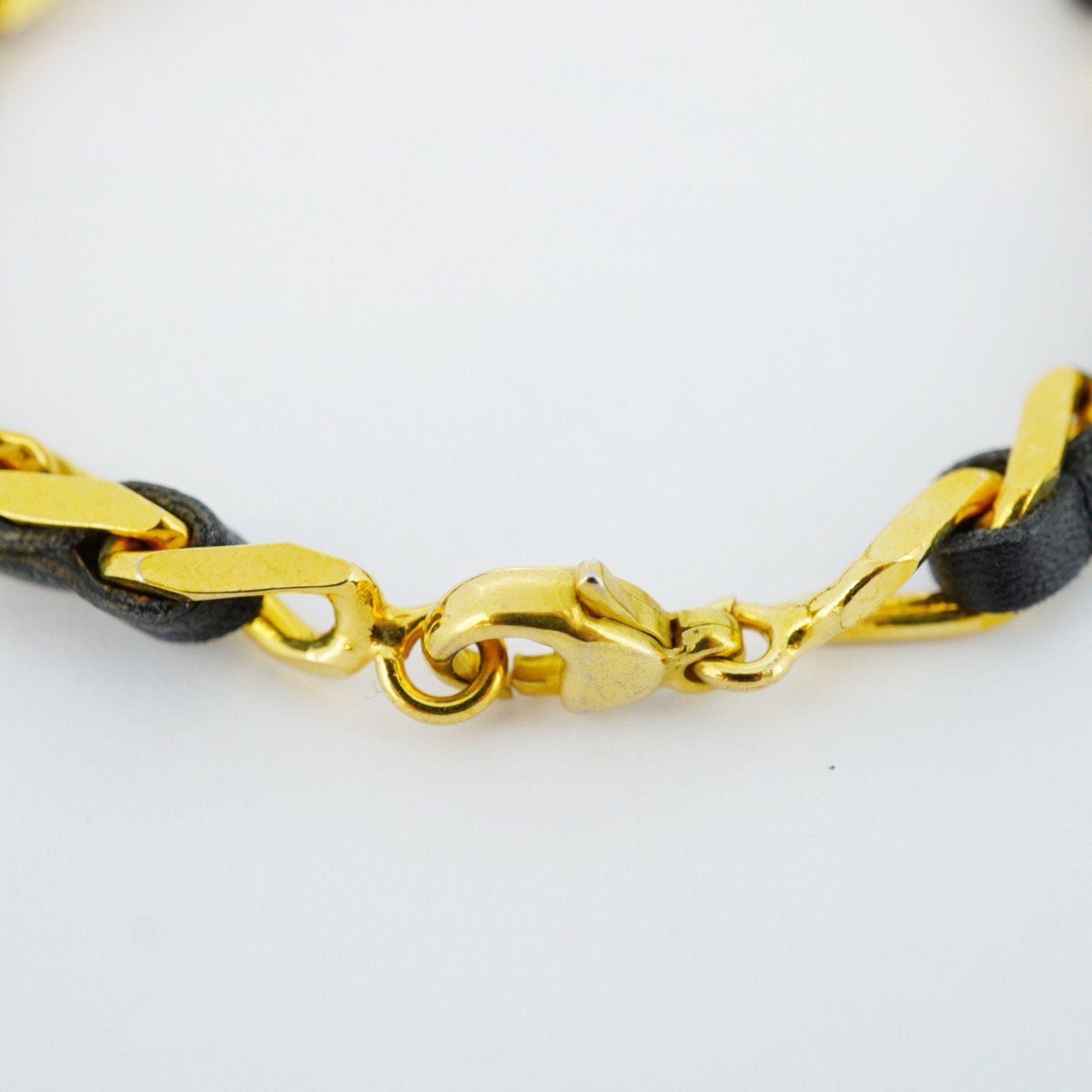 Chanel Bracelet GP Plated Leather Gold Black Ladies