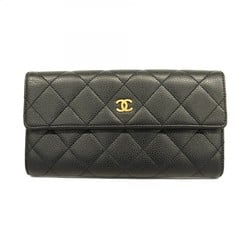 Chanel Long Wallet Matelasse Caviar Skin Black Women's