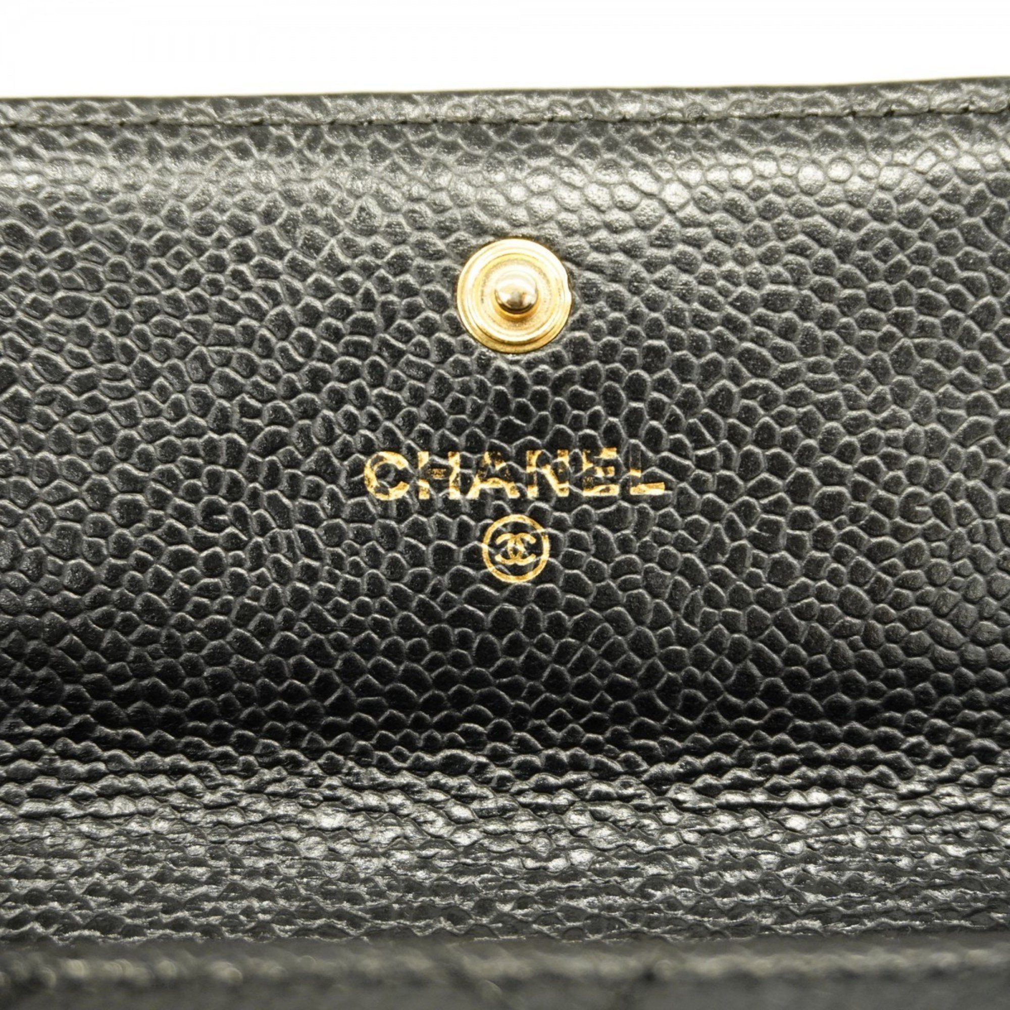 Chanel Long Wallet Matelasse Caviar Skin Black Women's