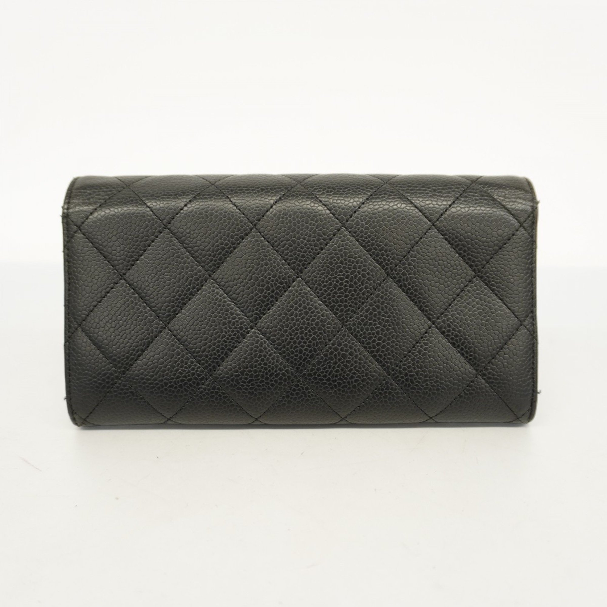 Chanel Long Wallet Matelasse Caviar Skin Black Women's