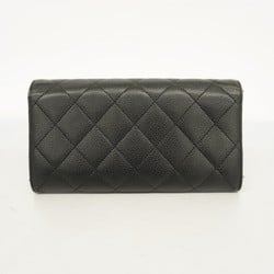 Chanel Long Wallet Matelasse Caviar Skin Black Women's