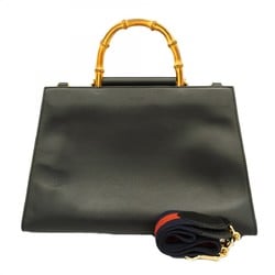 Gucci Handbag Bamboo Sherry Line 453764 Leather Black Women's