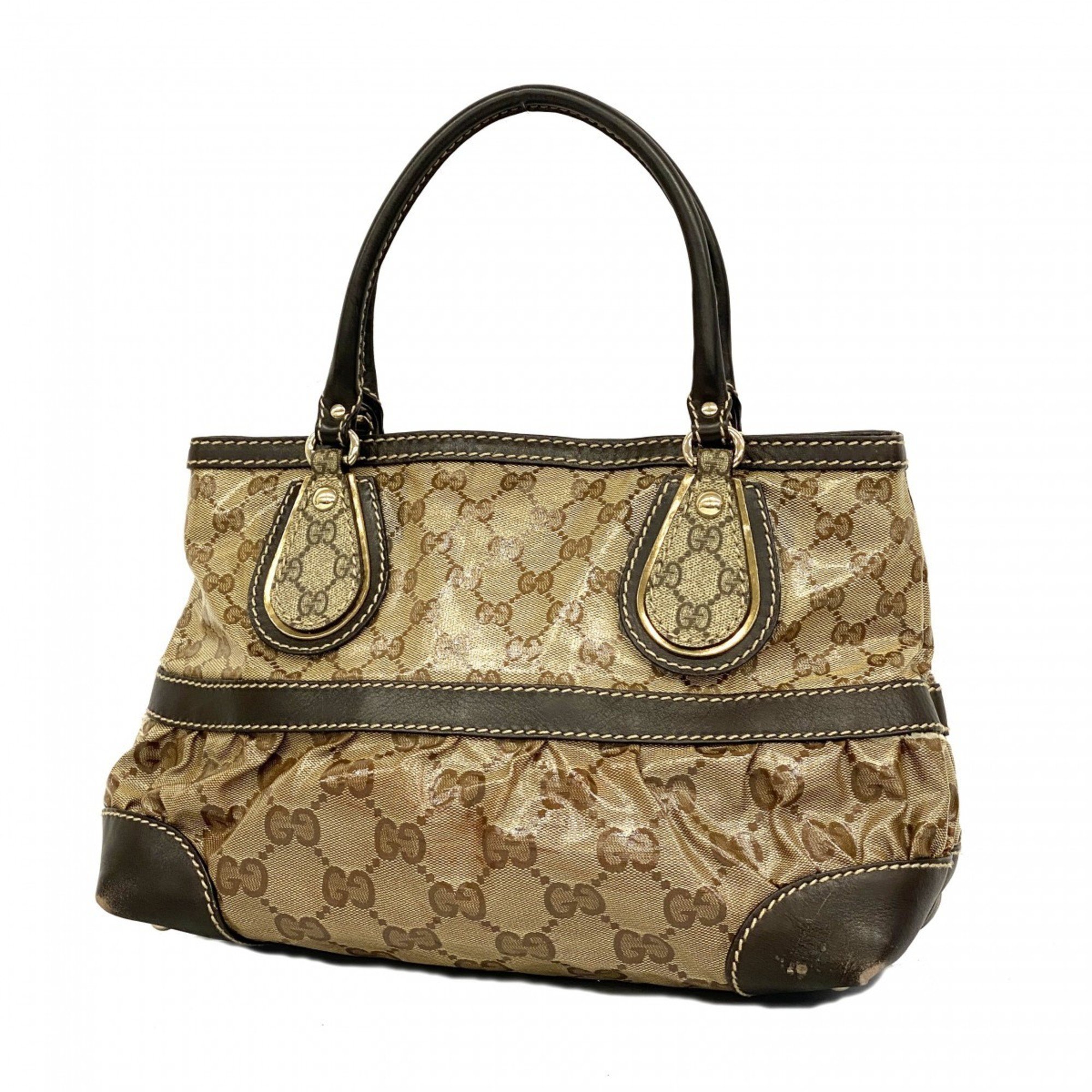 Gucci Handbag GG Crystal 223964 Coated Canvas Beige Dark Brown Women's