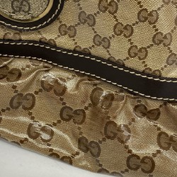 Gucci Handbag GG Crystal 223964 Coated Canvas Beige Dark Brown Women's