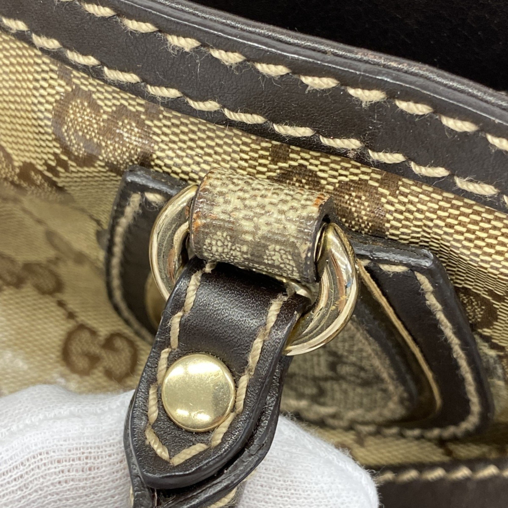 Gucci Handbag GG Crystal 223964 Coated Canvas Beige Dark Brown Women's