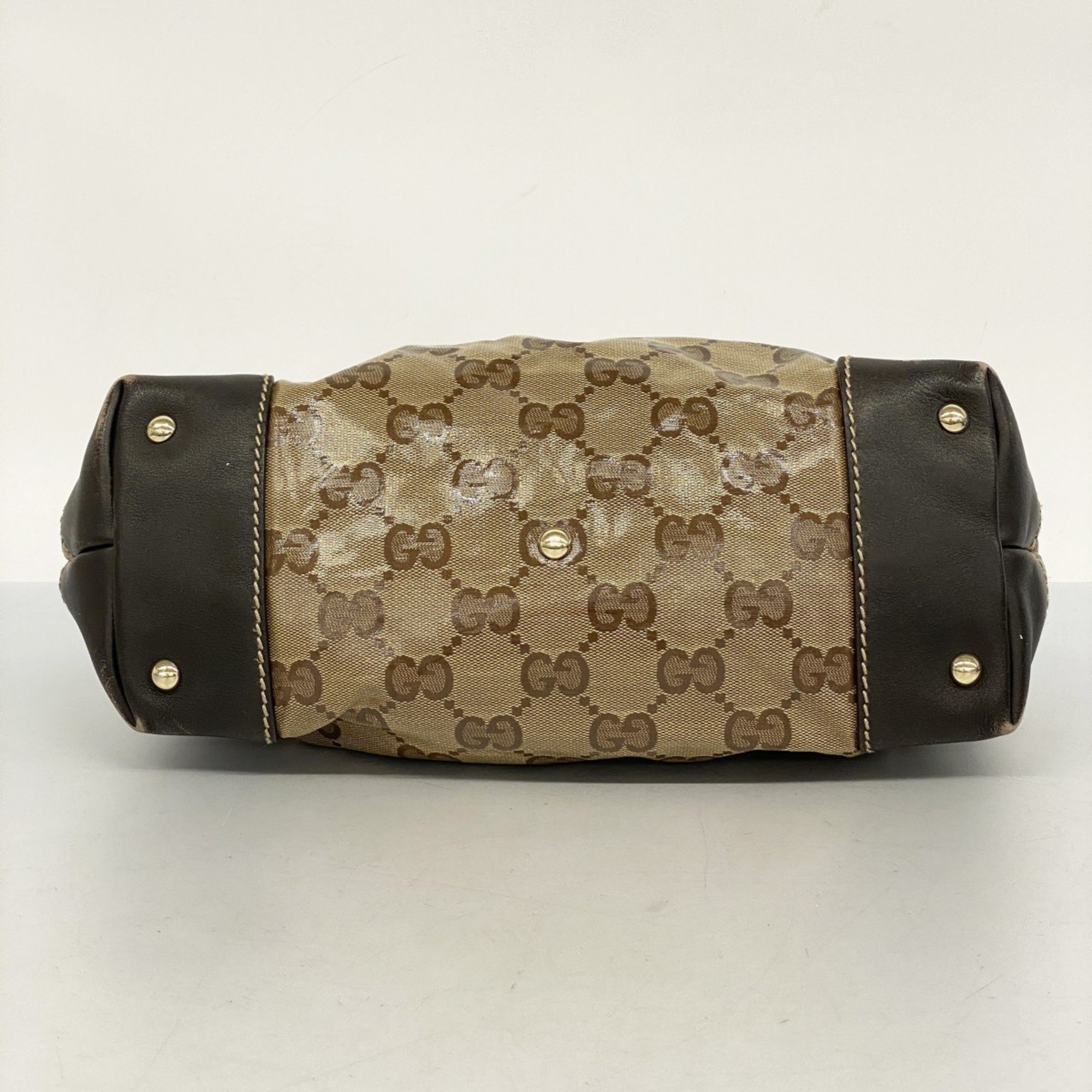 Gucci Handbag GG Crystal 223964 Coated Canvas Beige Dark Brown Women's