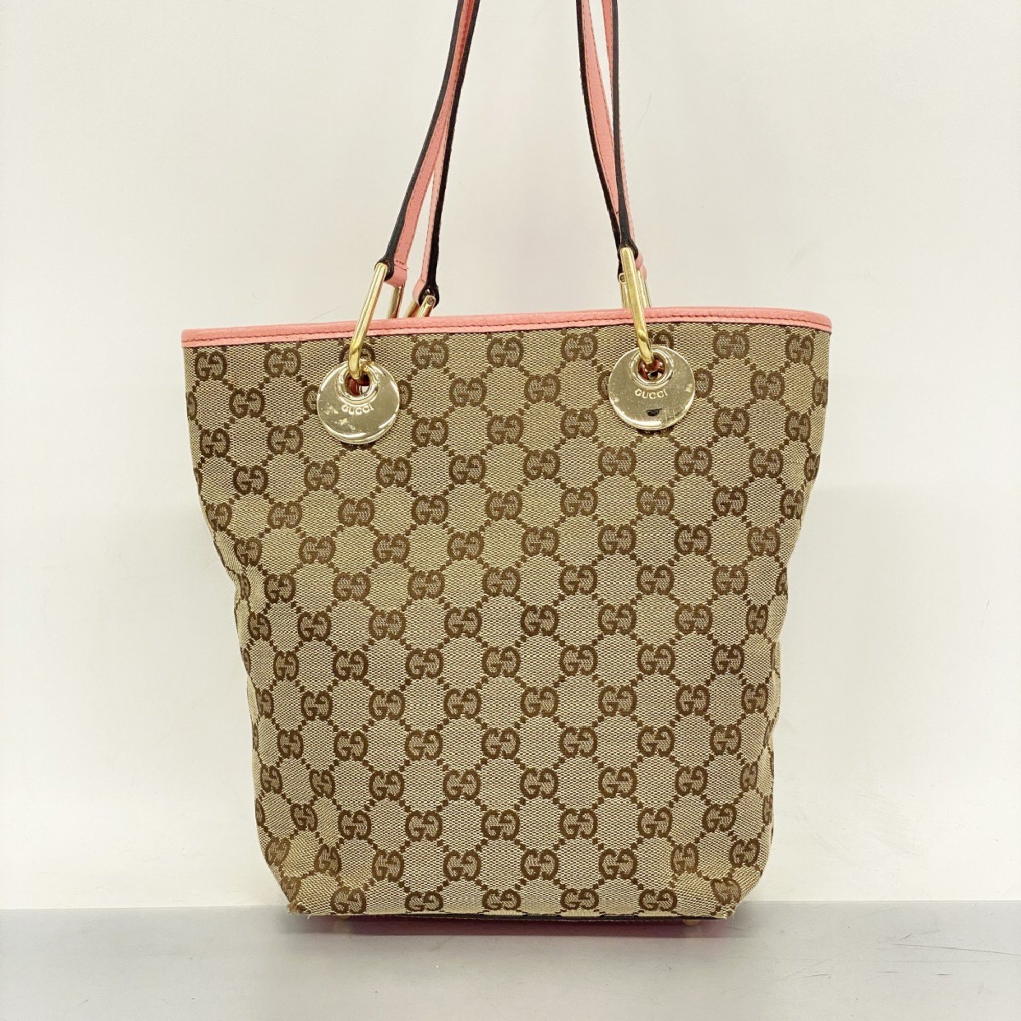 Gucci Tote Bag GG Canvas 120840 Beige Pink Women's