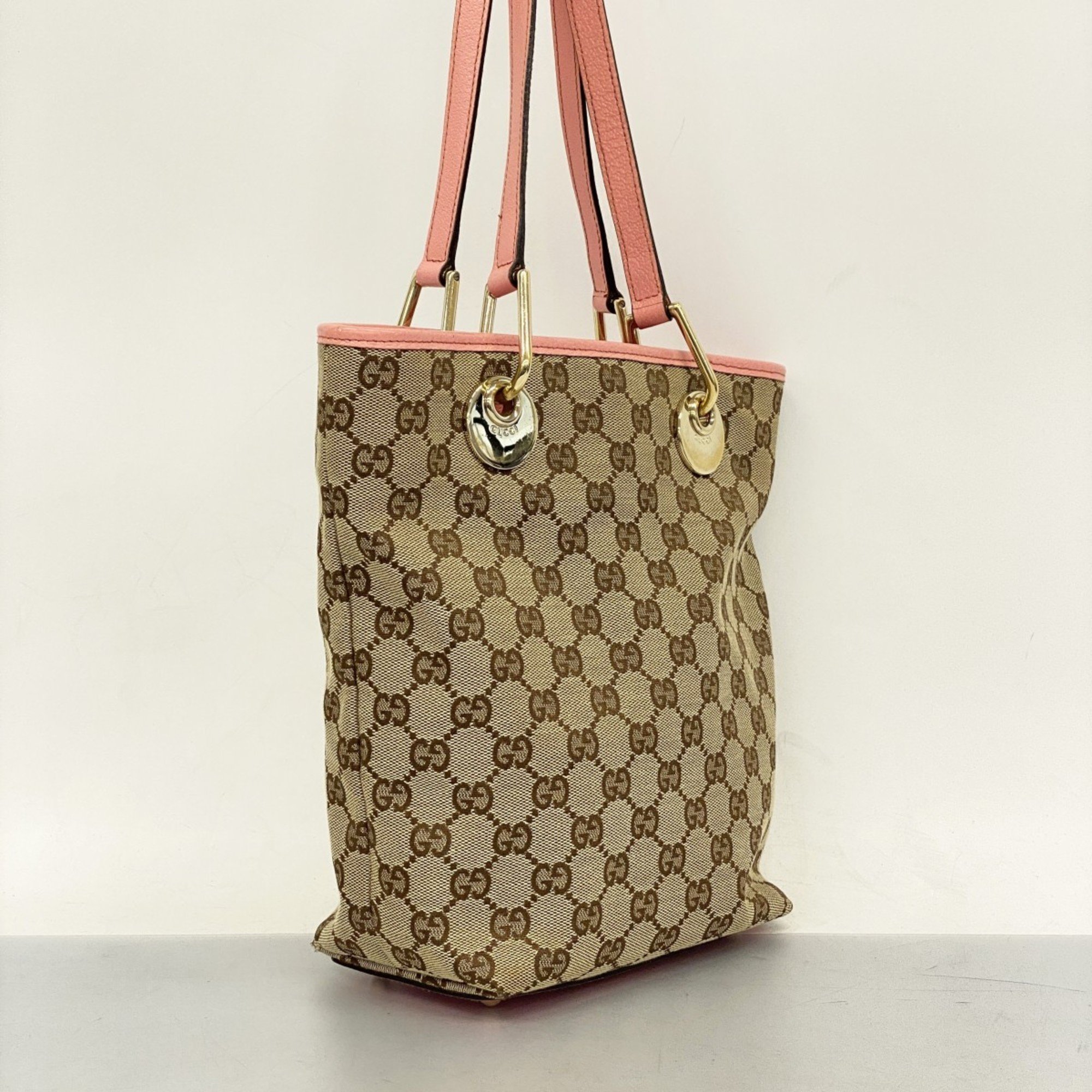 Gucci Tote Bag GG Canvas 120840 Beige Pink Women's