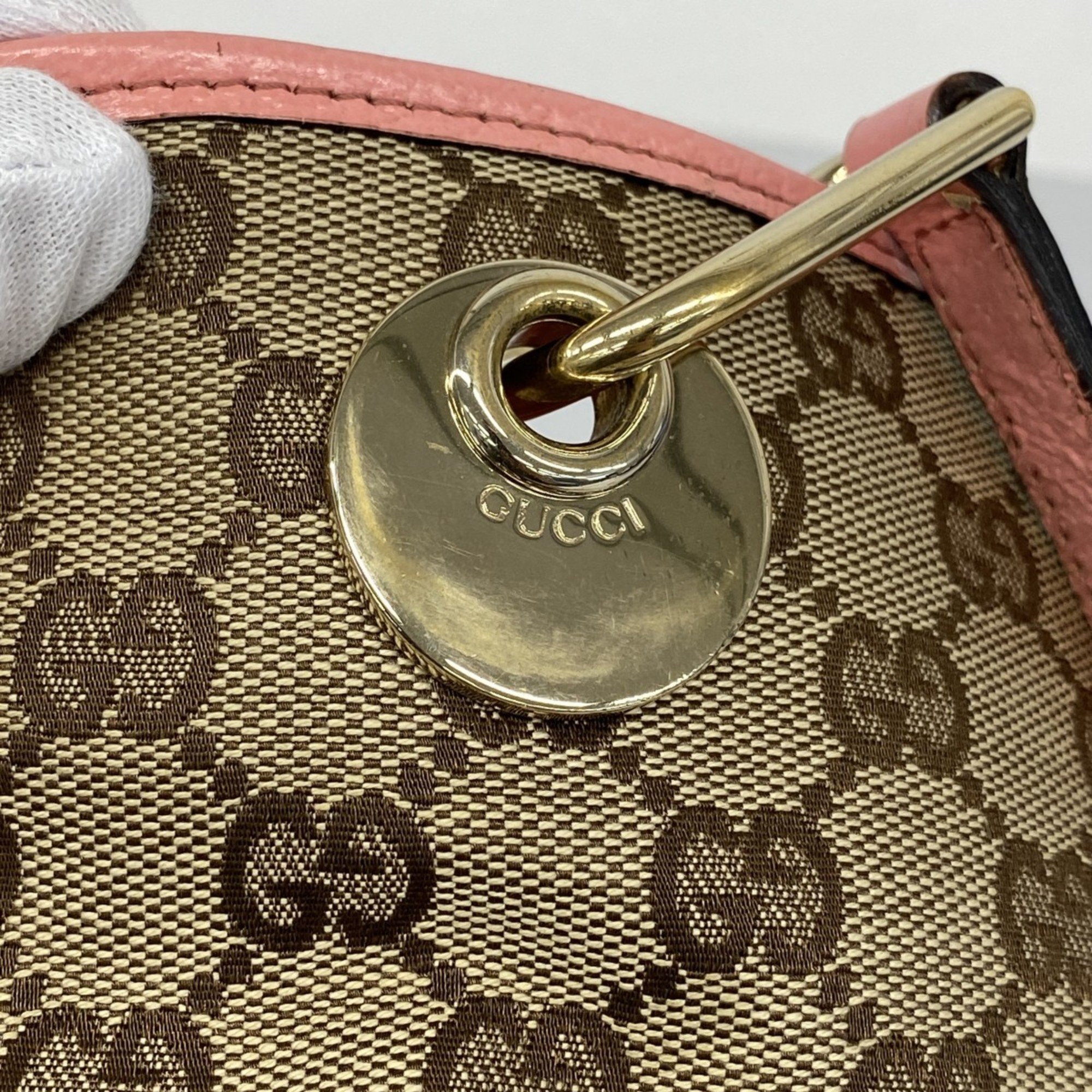 Gucci Tote Bag GG Canvas 120840 Beige Pink Women's