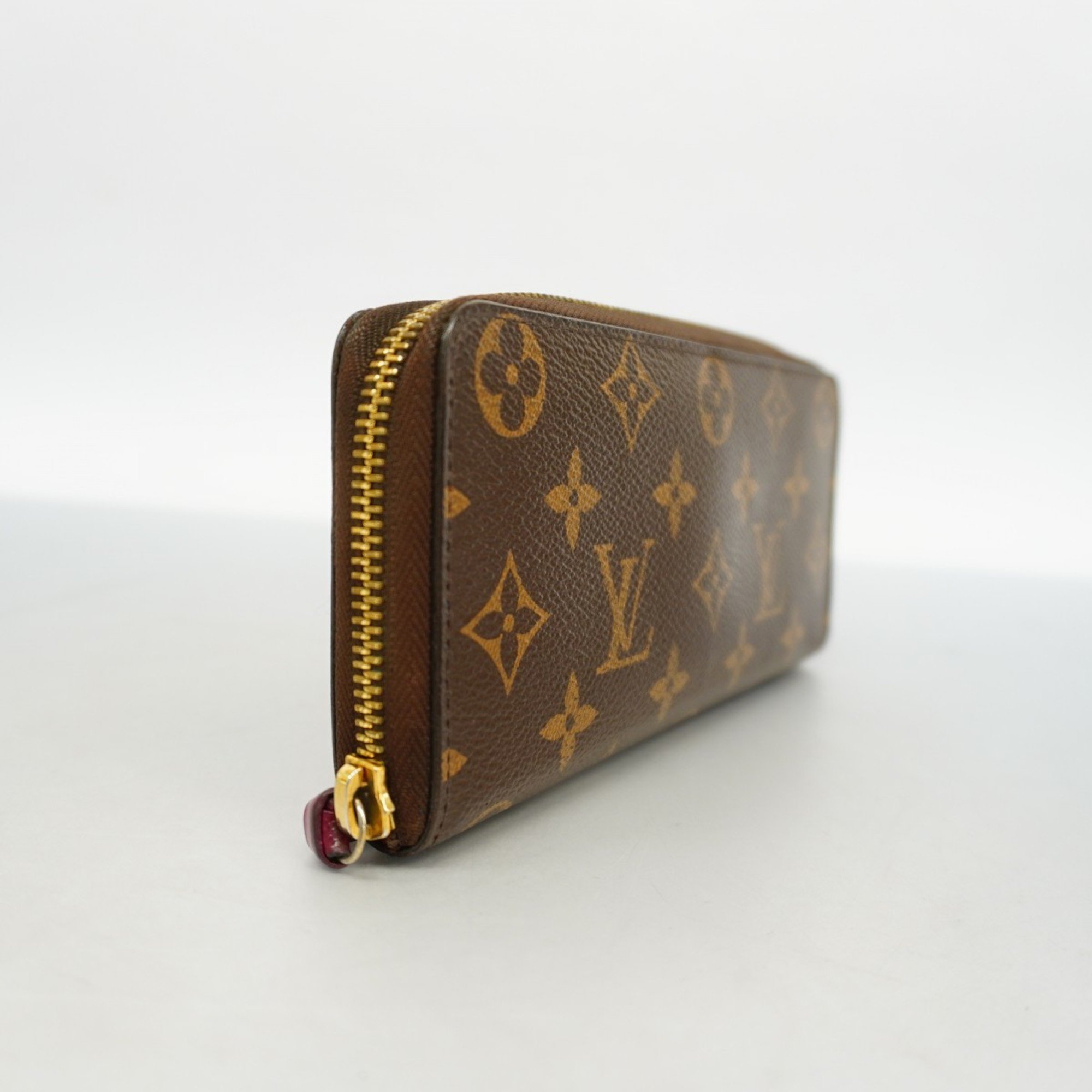 Louis Vuitton Long Wallet Monogram Portefeuille Clemence M60742 Brown Fuchsia Ladies