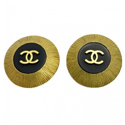 Chanel Earrings Coco Mark Circle GP Plated Gold Black Ladies