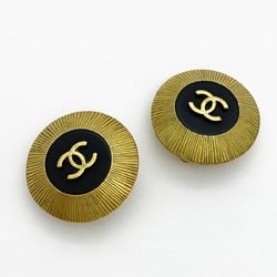 Chanel Earrings Coco Mark Circle GP Plated Gold Black Ladies