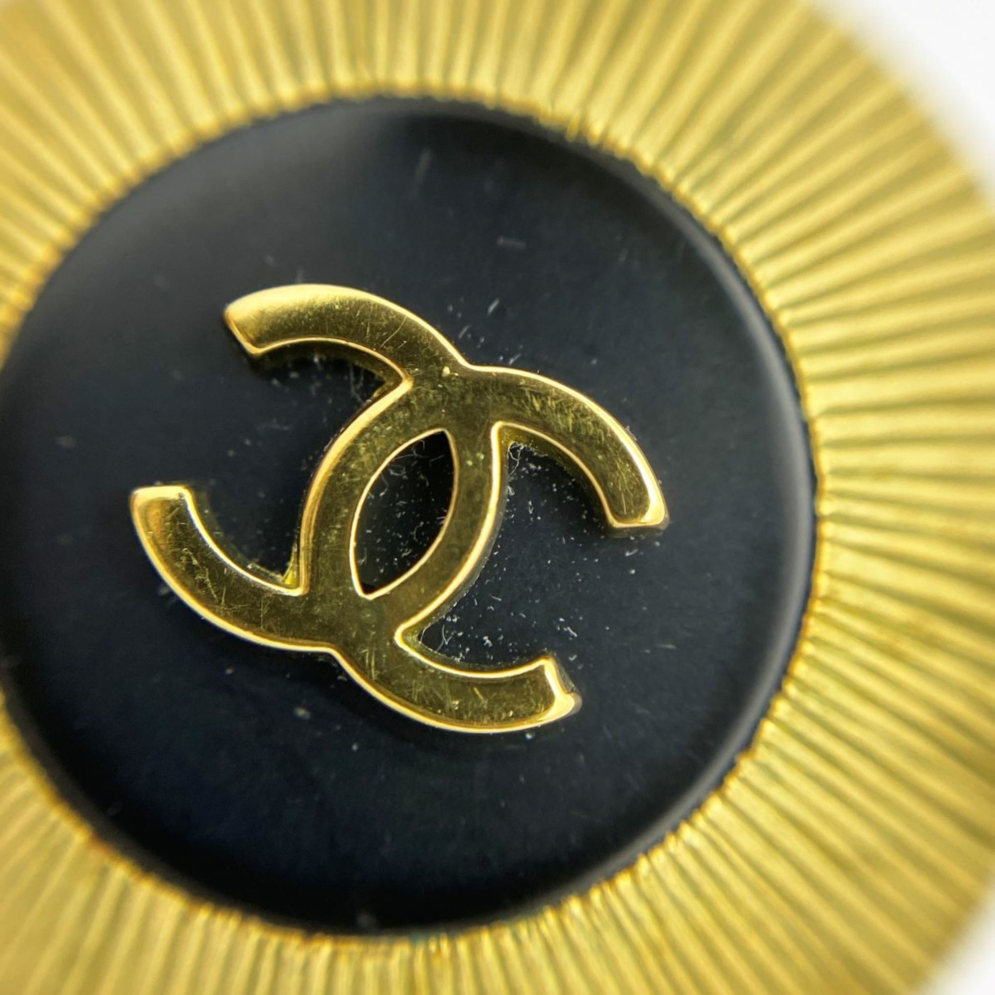 Chanel Earrings Coco Mark Circle GP Plated Gold Black Ladies