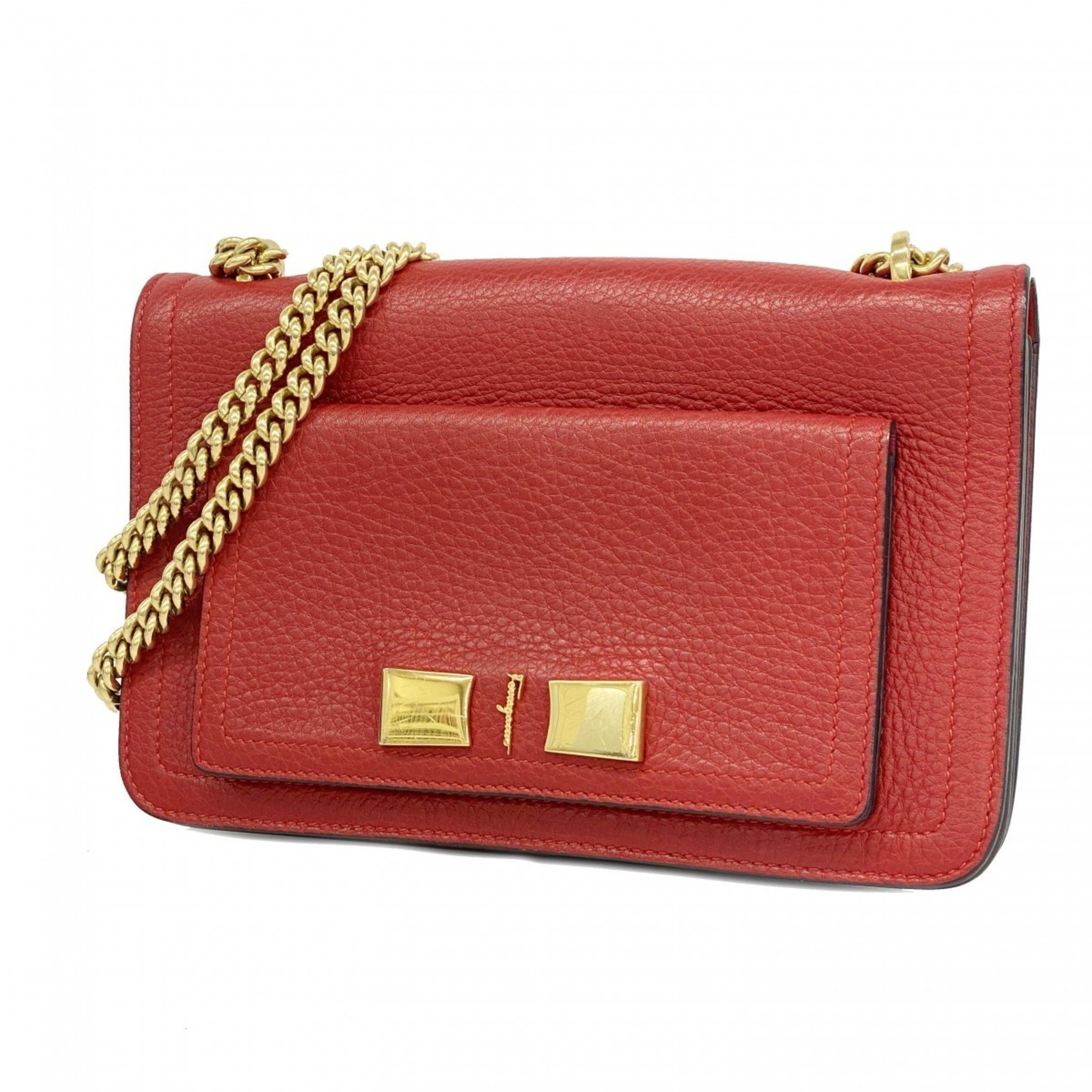 Salvatore Ferragamo Shoulder Bag Leather Red Women's