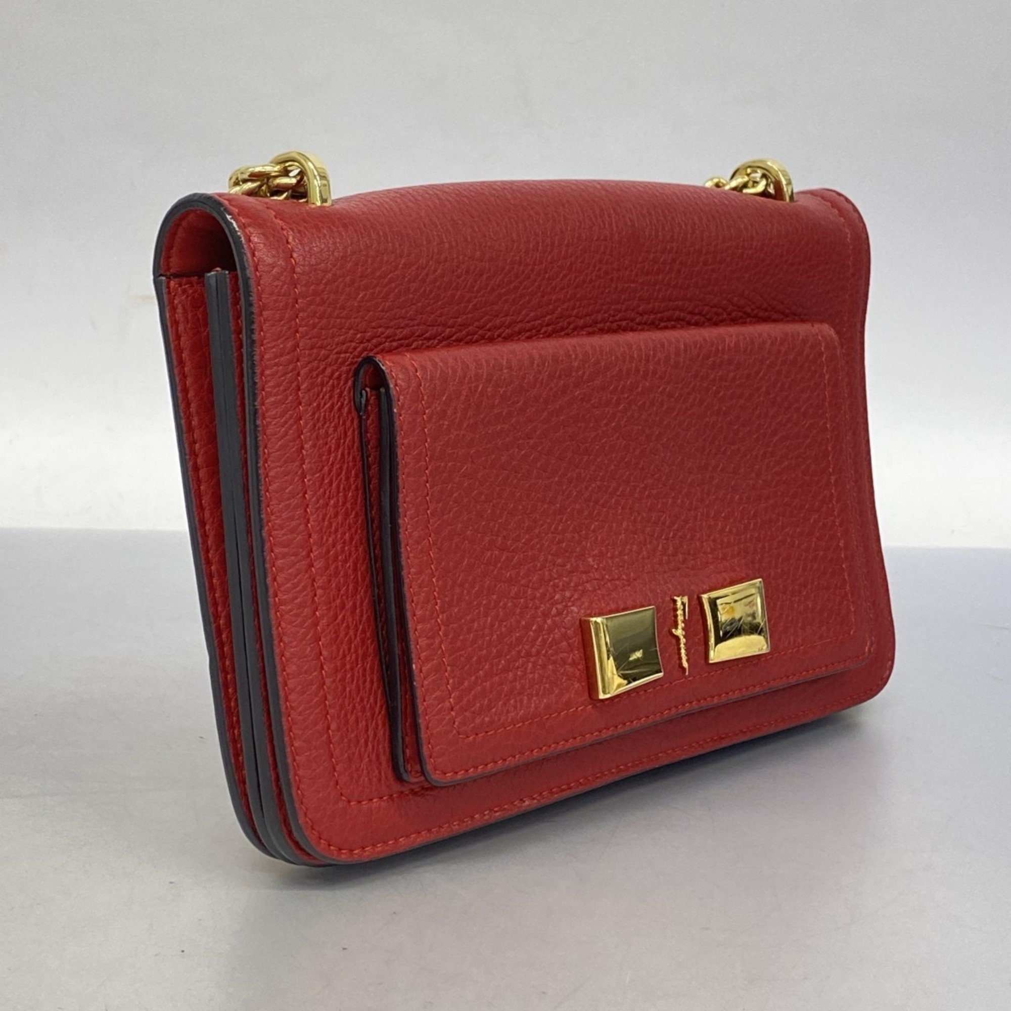 Salvatore Ferragamo Shoulder Bag Leather Red Women's