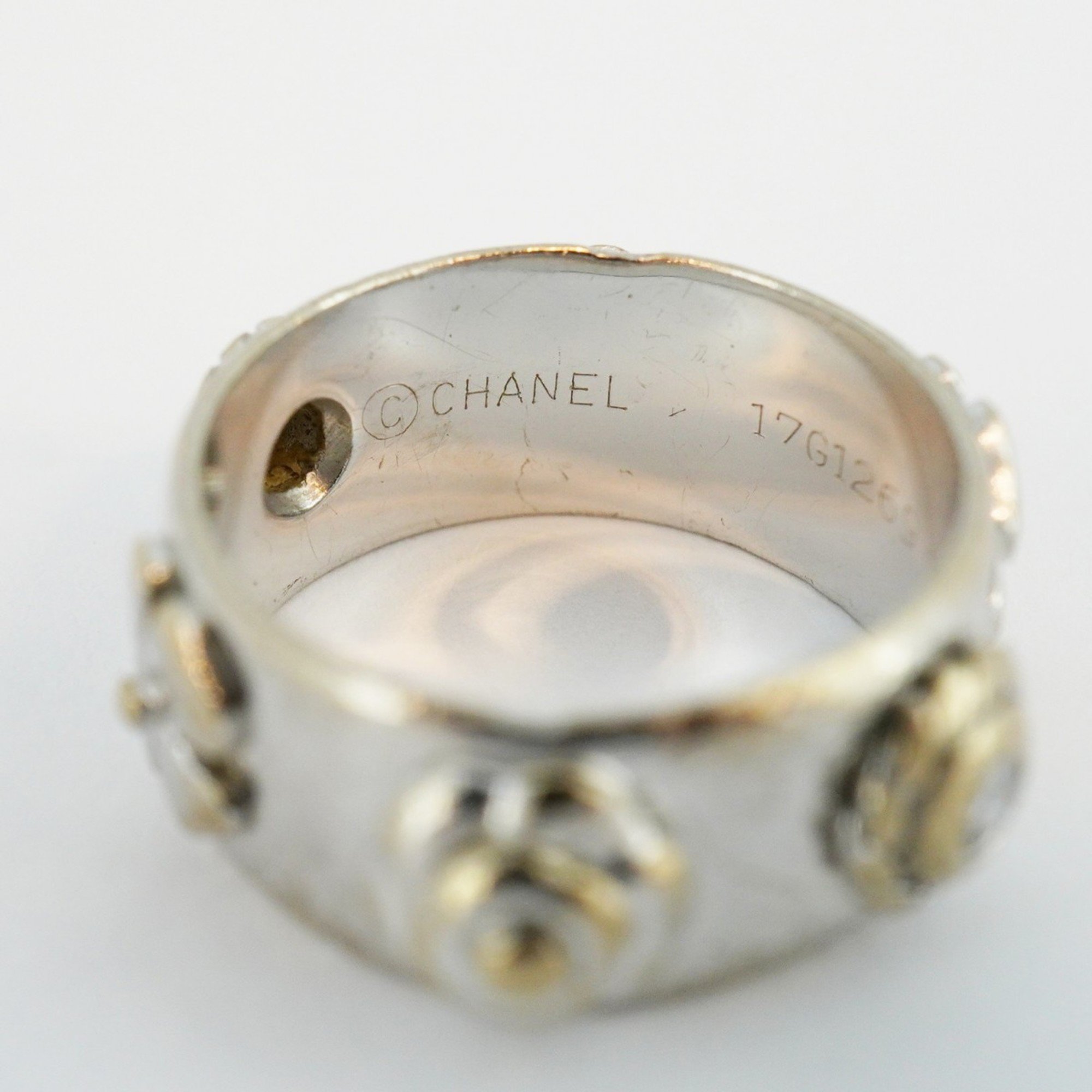 Chanel Ring Three Symbols 2PD Diamond K18WG White Gold Size 16 Men's Women's